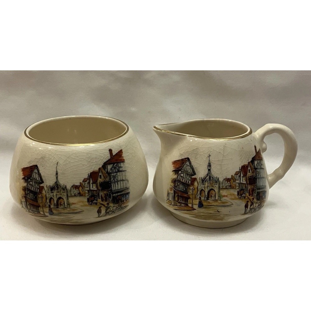 VTG Lancaster Ironstone Porcelain Sandland Ware Sugar Bowl & Creamer England